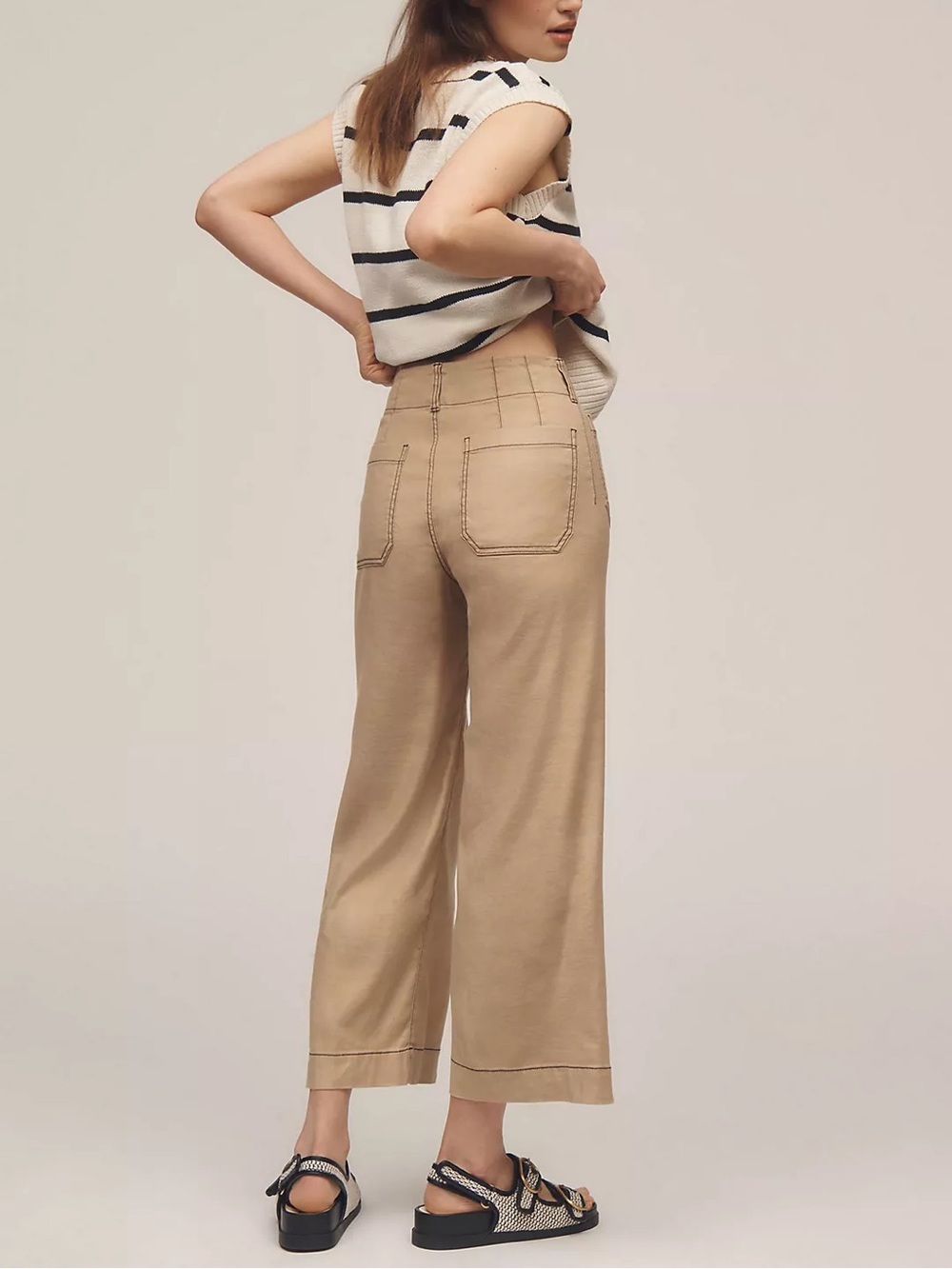 Maeve The Colette Cropped Wide-Leg Pants: Contrast-Stitch Linen - Picture 2 of 6